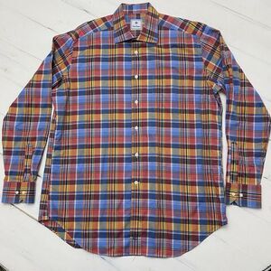 David Donahue Men's XL Blue Plaid Long Sleeve Button Up Dress Shirt Western